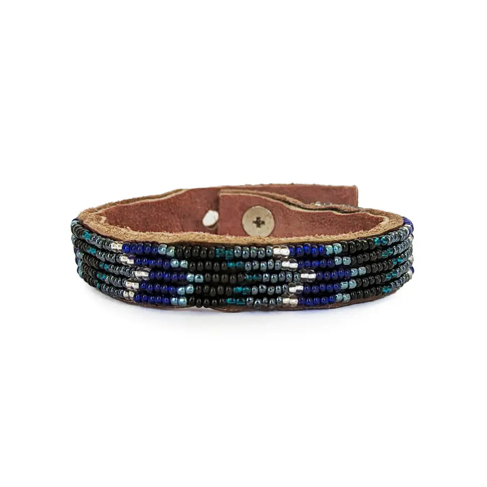 Small Deep Sea Chevron Leather Cuff Bracelet by Swahili Coast